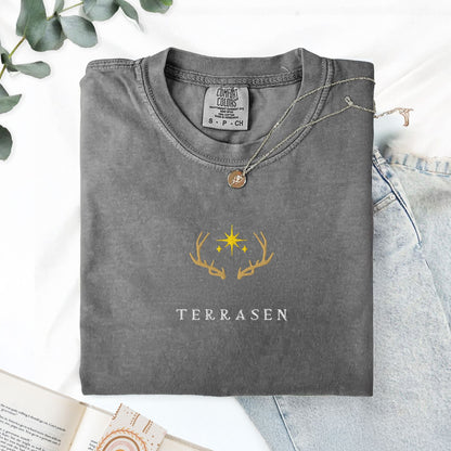 My Store Terrasen Elyria Embroidered Comfort Colors Shirt, SJM Throne of Glass Merch Terrasen Elyria Embroidered Comfort Colors Shirt, SJM Throne of Glass Merch