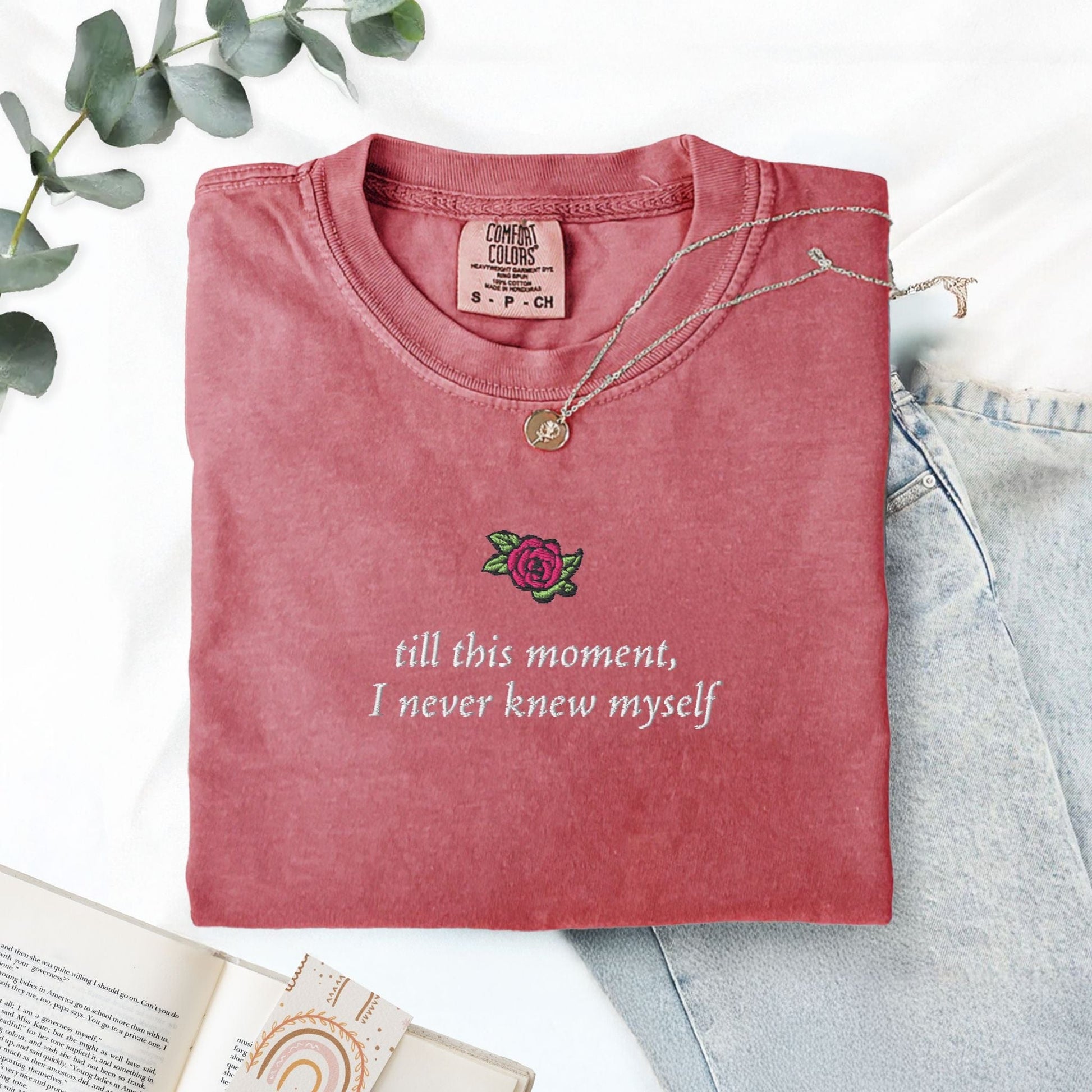 My Store Pride and Prejudice 'till this moment I never knew myself' Embroidered T-Shirt Pride and Prejudice 'till this moment I never knew myself' Embroidered T-Shirt