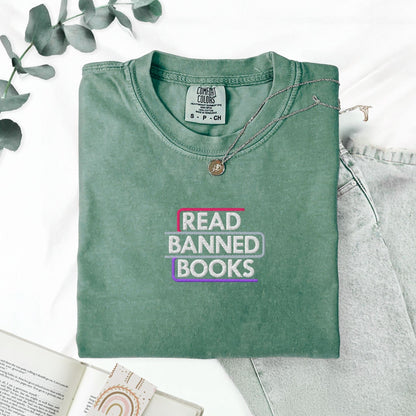 My Store Read Banned Books Embroidered T-Shirt Read Banned Books Embroidered T-Shirt