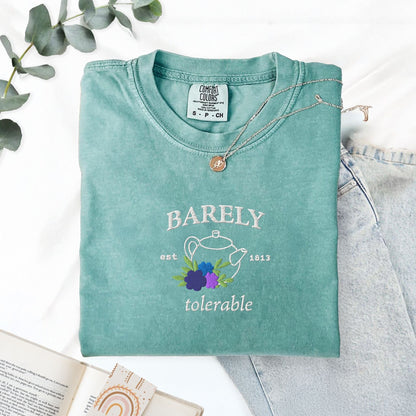My Store Barely Tolerable Jane Austen Embroidered T-Shirt Barely Tolerable Jane Austen Embroidered T-Shirt