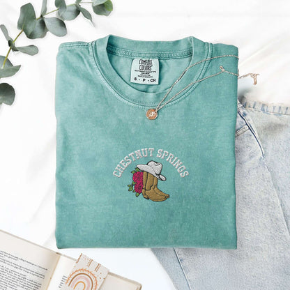 My Store Embroidered Chestnut Springs Bookish Cowgirl T-shirt Embroidered Chestnut Springs Bookish Cowgirl T-shirt