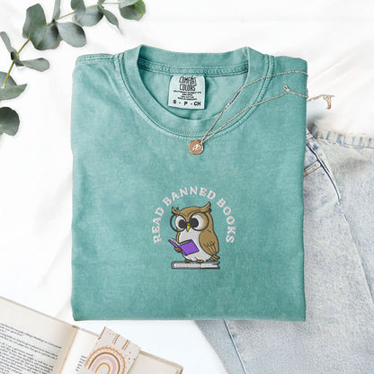 My Store Embroidered Read Banned Books Owl T-Shirt Embroidered Read Banned Books Owl T-Shirt