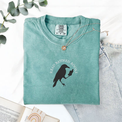 My Store Read Banned Books Edgar Allen Crow Embroidered T-Shirt Read Banned Books Edgar Allen Crow Embroidered T-Shirt