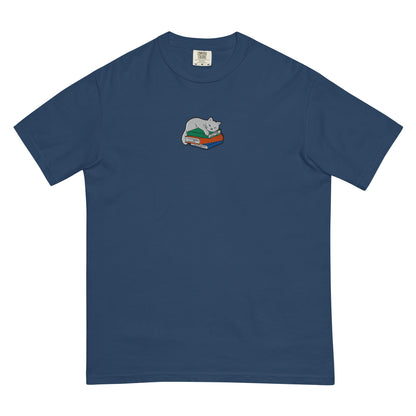 My Store Cute Cat Book Embroidered T-Shirt Cute Cat Book Embroidered T-Shirt