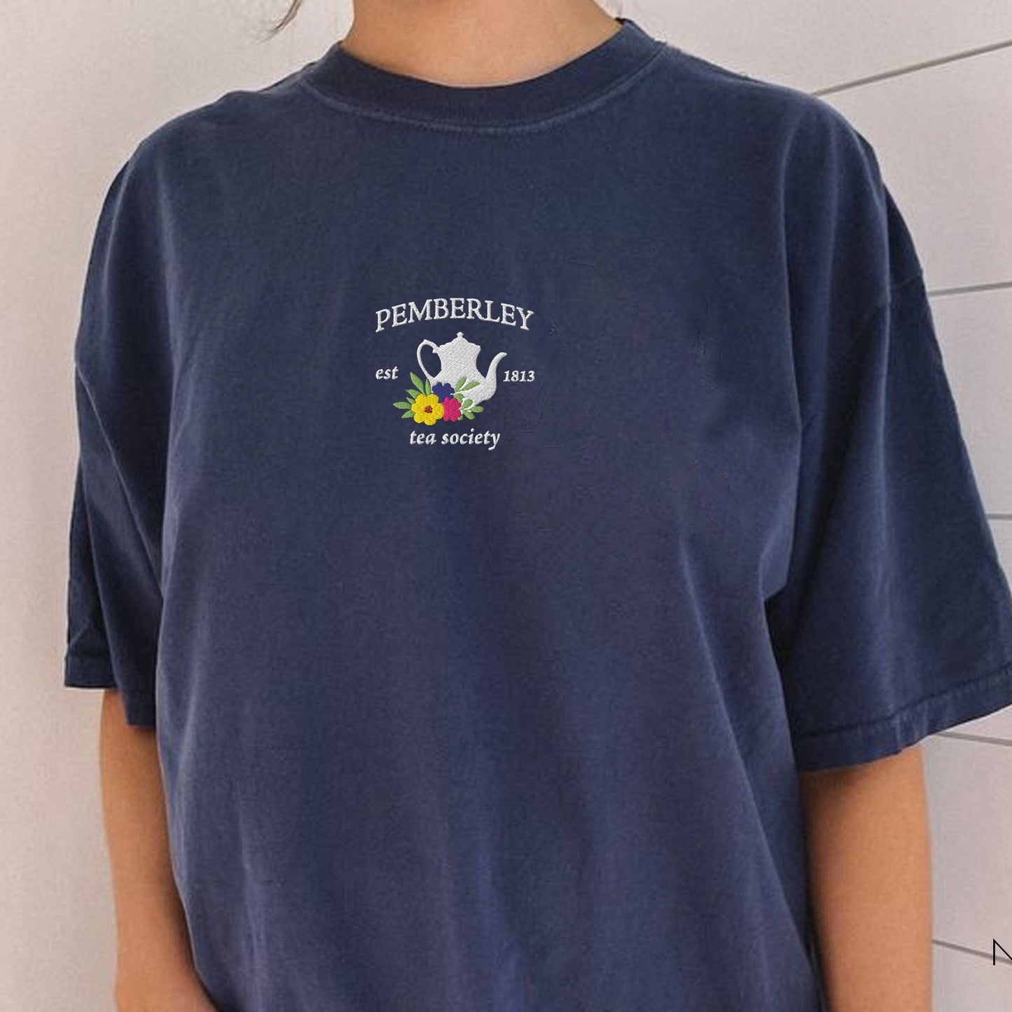 My Store Pemberley Estate Tea Society Embroidered Jane Austen T-Shirt Pemberley Estate Tea Society Embroidered Jane Austen T-Shirt