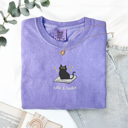 My Store Cats and Books Embroidered Comfort Colors Shirt Cats and Books Embroidered Comfort Colors Shirt