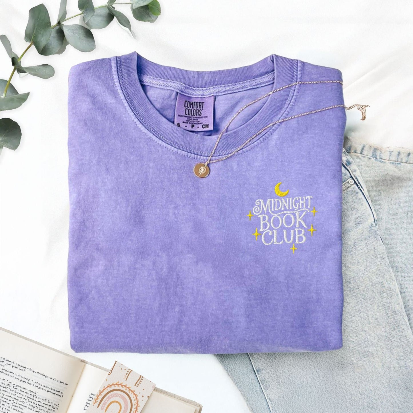 My Store Midnight Book Club Embroidered Bookish T-Shirt Midnight Book Club Embroidered Bookish T-Shirt