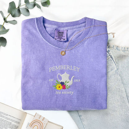 My Store Pemberley Estate Tea Society Embroidered Jane Austen T-Shirt Pemberley Estate Tea Society Embroidered Jane Austen T-Shirt