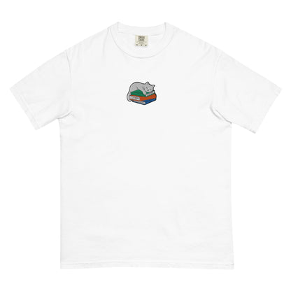 My Store Cute Cat Book Embroidered T-Shirt Cute Cat Book Embroidered T-Shirt