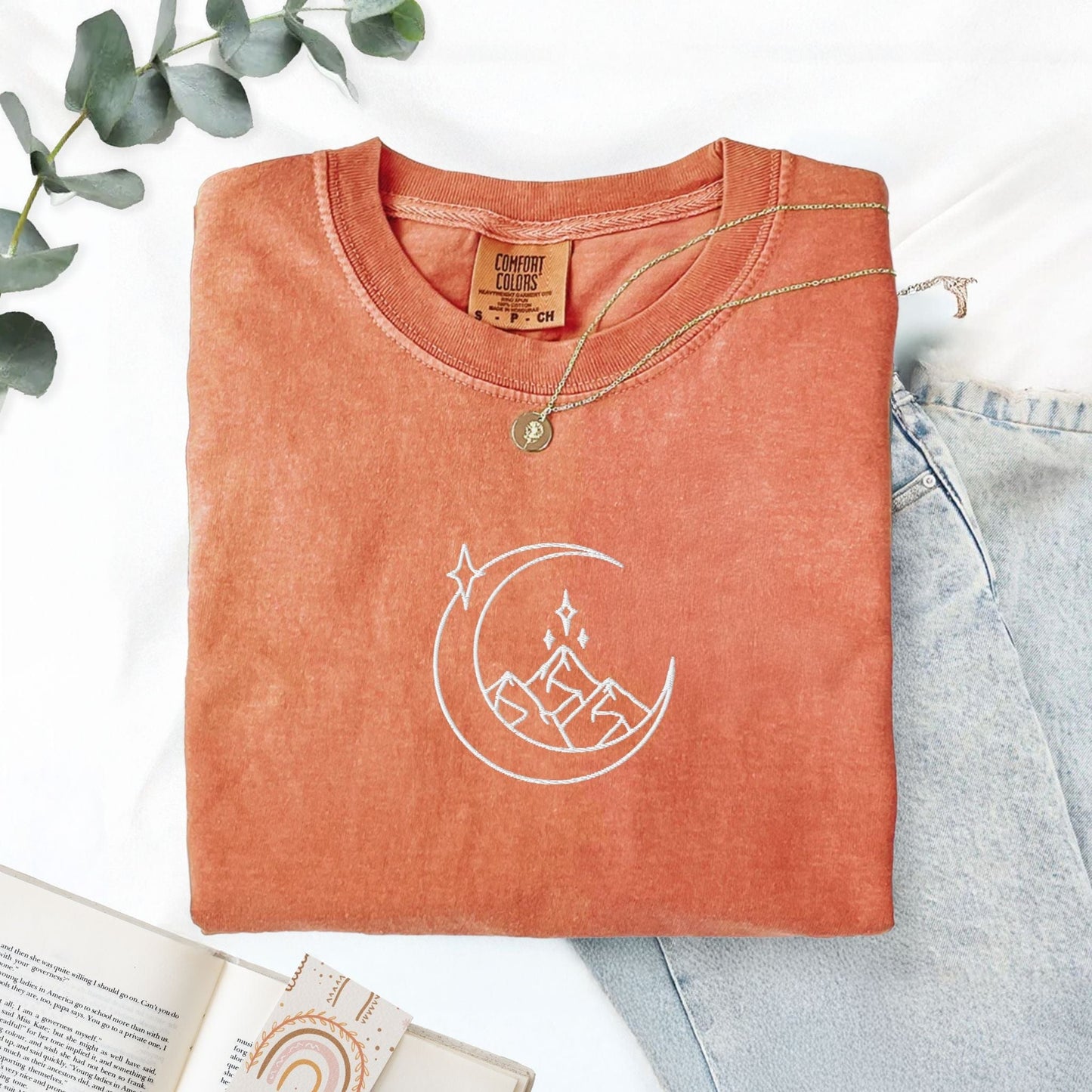 My Store Fantasy Mountains Embroidered Bookish T-Shirt Fantasy Mountains Embroidered Bookish T-Shirt