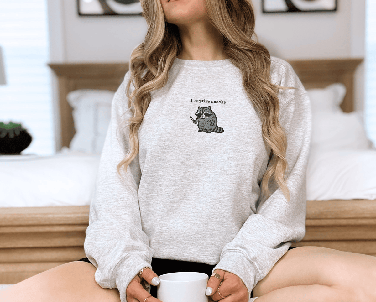 Pine Spice Books I Require Snacks Raccoon Sweatshirt I Require Snacks Raccoon Sweatshirt