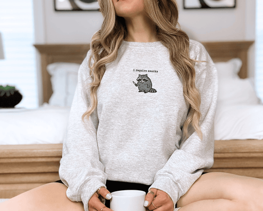 Pine Spice Books I Require Snacks Raccoon Sweatshirt I Require Snacks Raccoon Sweatshirt