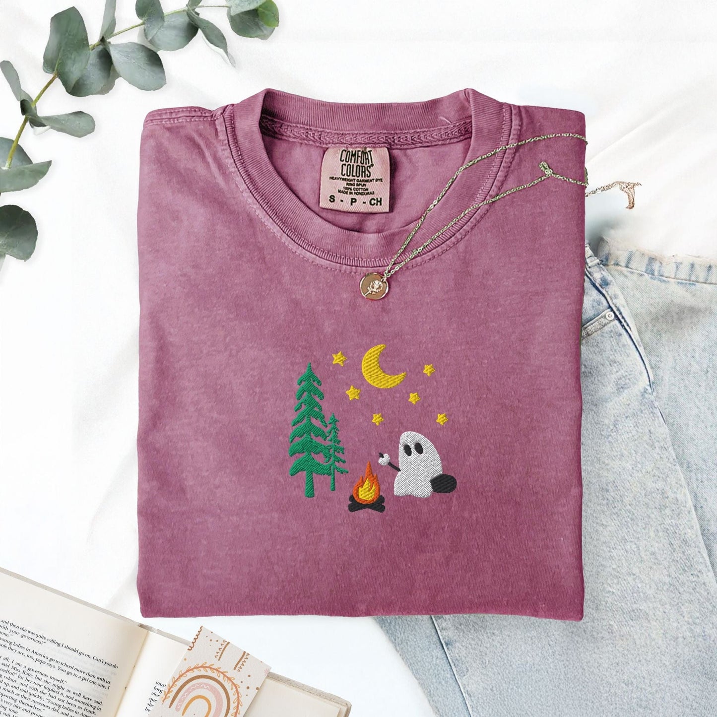 Pine Spice Books Camping Ghost Embroidered T-Shirt Camping Ghost Embroidered T-Shirt
