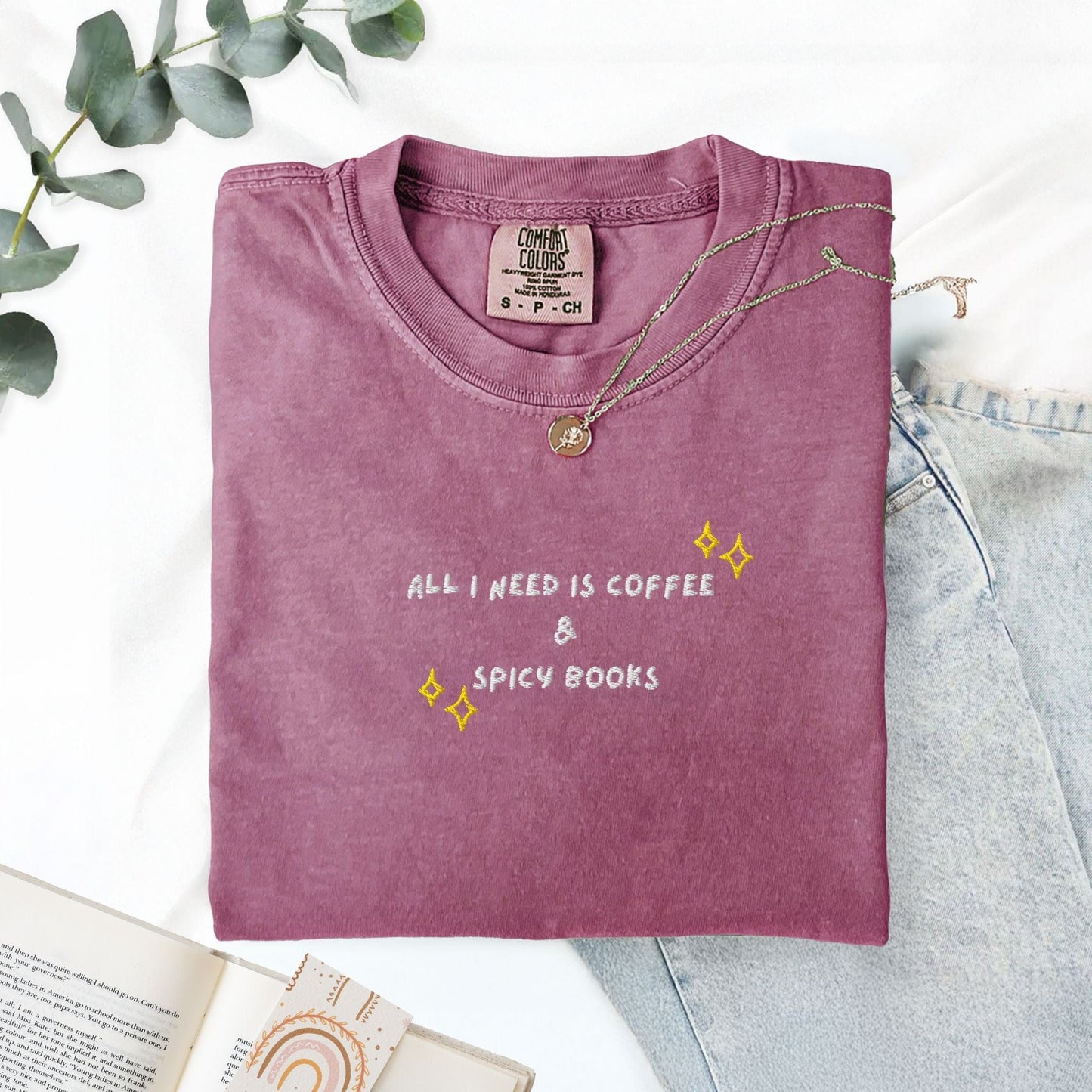 Pine Spice Books Coffee and Spicy Books Embroidered T-Shirt Coffee and Spicy Books Embroidered T-Shirt