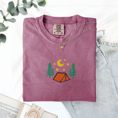 Pine Spice Books Cozy Camping Embroidered T-Shirt Cozy Camping Embroidered T-Shirt