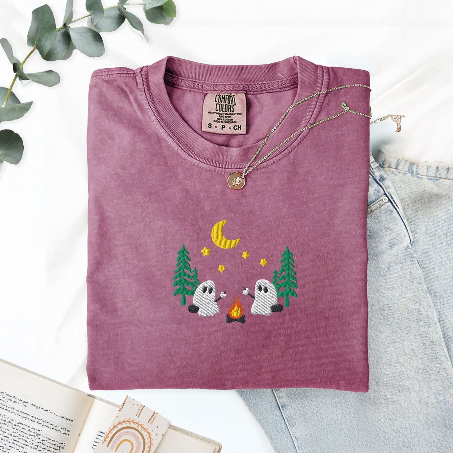 Pine Spice Books Ghosts Camping Embroidered T-Shirt Ghosts Camping Embroidered T-Shirt