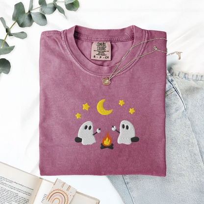 Pine Spice Books Ghosts Camping Embroidered T-Shirt Ghosts Camping Embroidered T-Shirt
