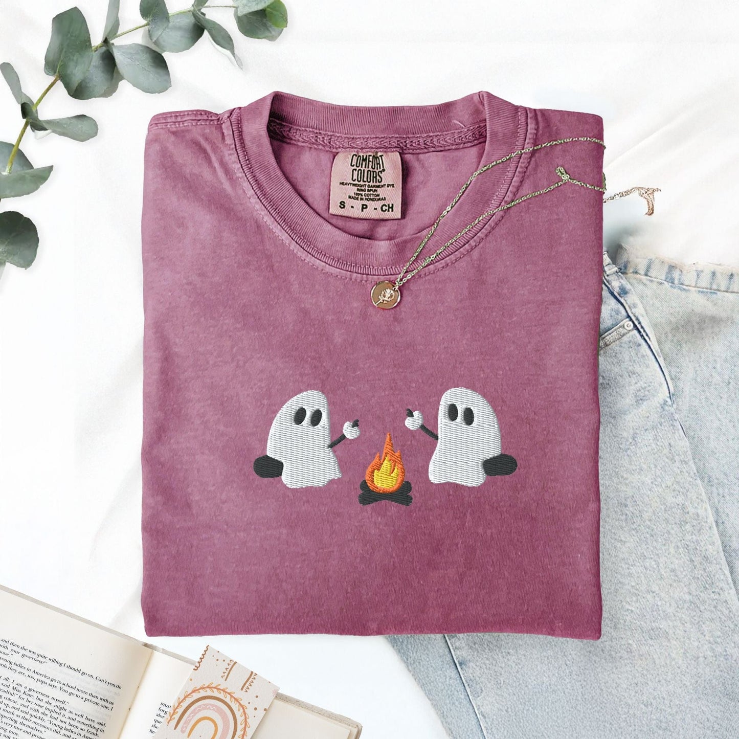 Pine Spice Books Ghosts Camping Embroidered T-Shirt Ghosts Camping Embroidered T-Shirt