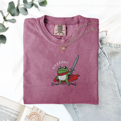 Pine Spice Books Huzzah Frog Embroidered T-Shirt Huzzah Frog Embroidered T-Shirt