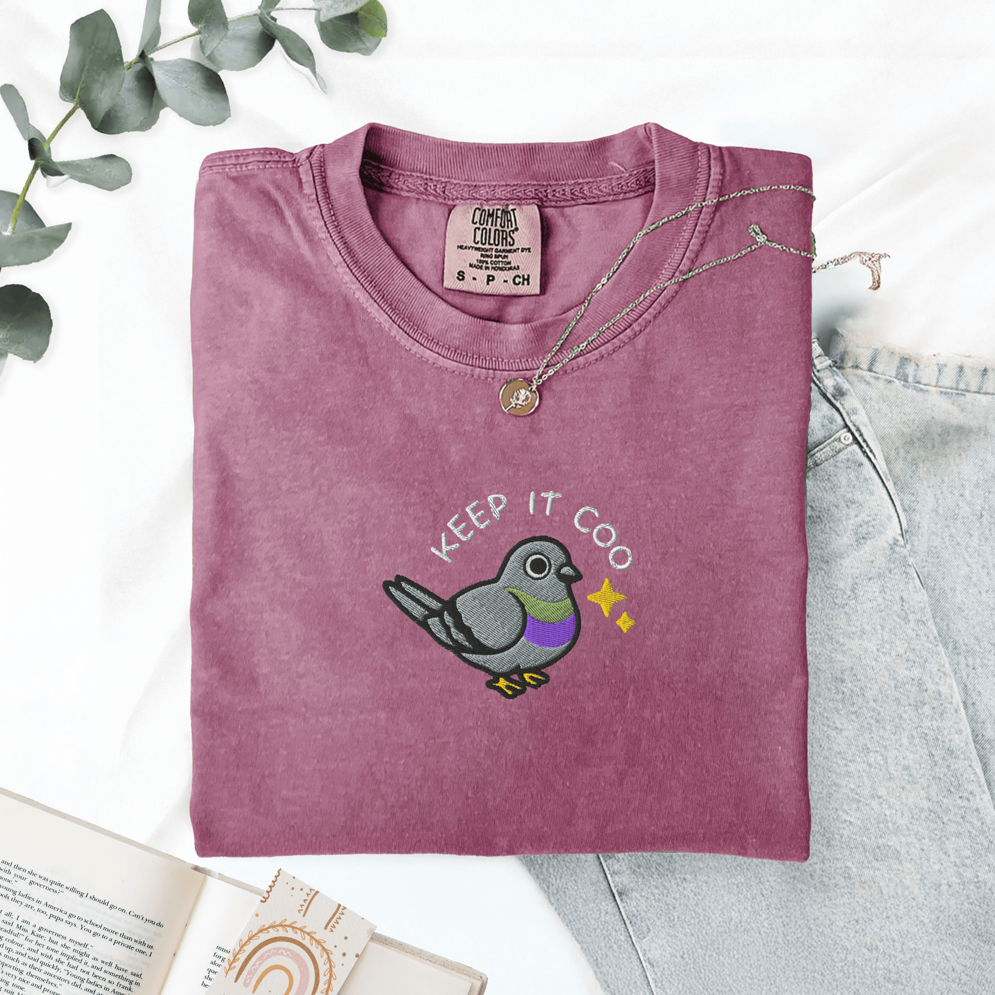 Pine Spice Books Keep It Coo Embroidered Pigeon T-Shirt Keep It Coo Embroidered Pigeon T-Shirt