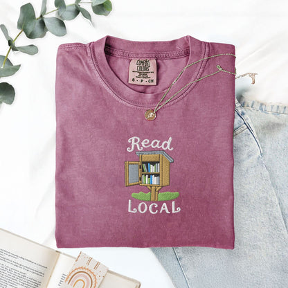 Pine Spice Books Read Local Embroidered T-Shirt Read Local Embroidered T-Shirt