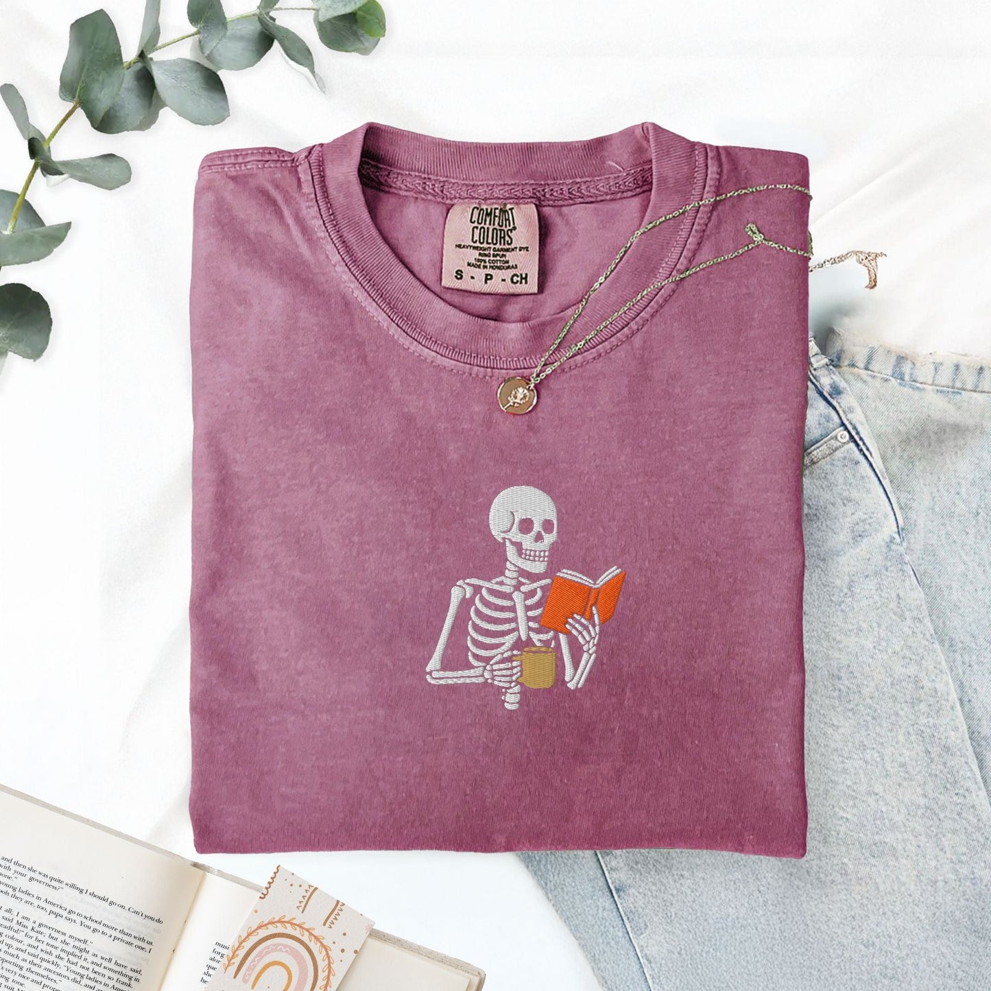 Pine Spice Books Skeleton Reading a Book T-Shirt Skeleton Reading a Book T-Shirt