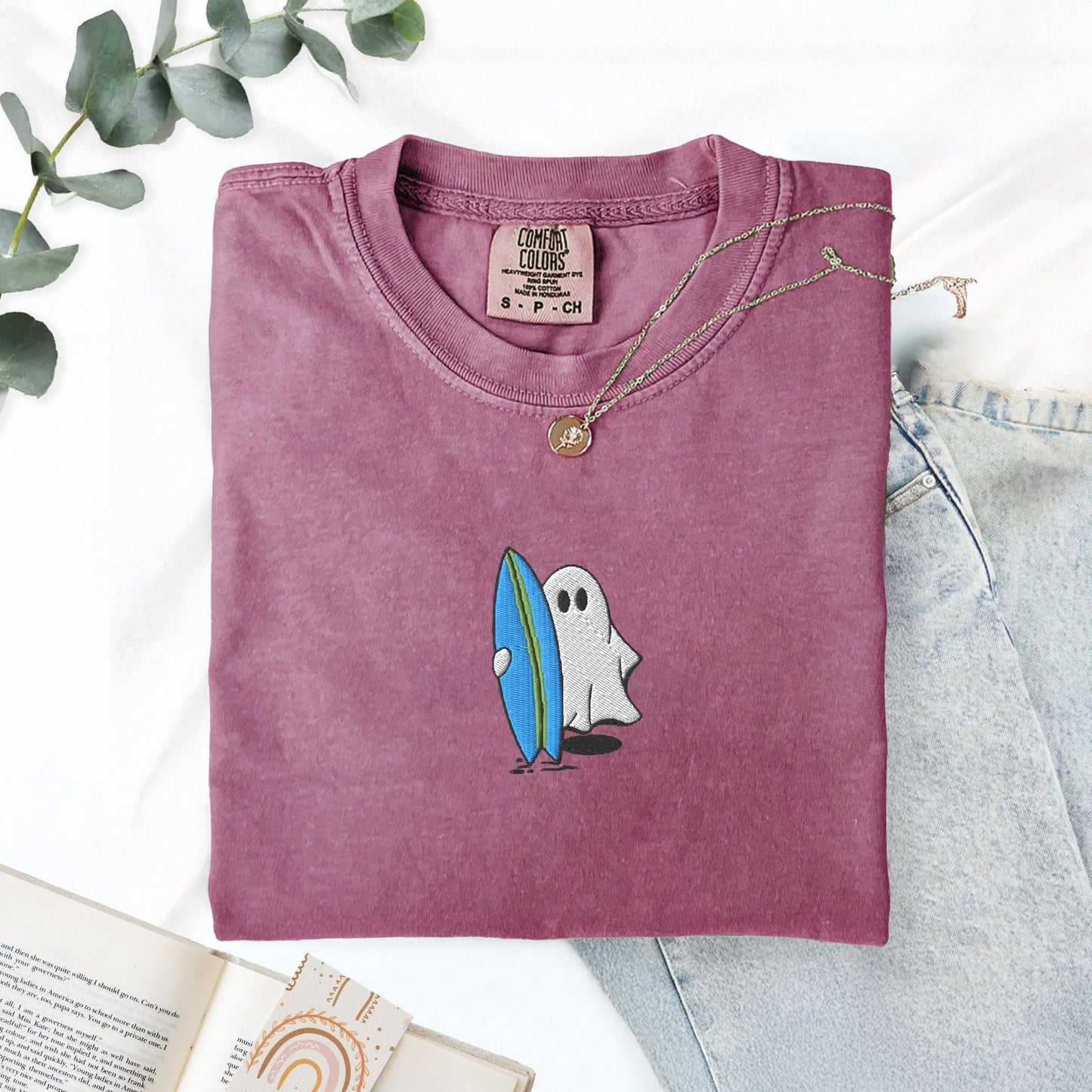 Pine Spice Books Surfing Ghost Embroidered T-Shirt Surfing Ghost Embroidered T-Shirt