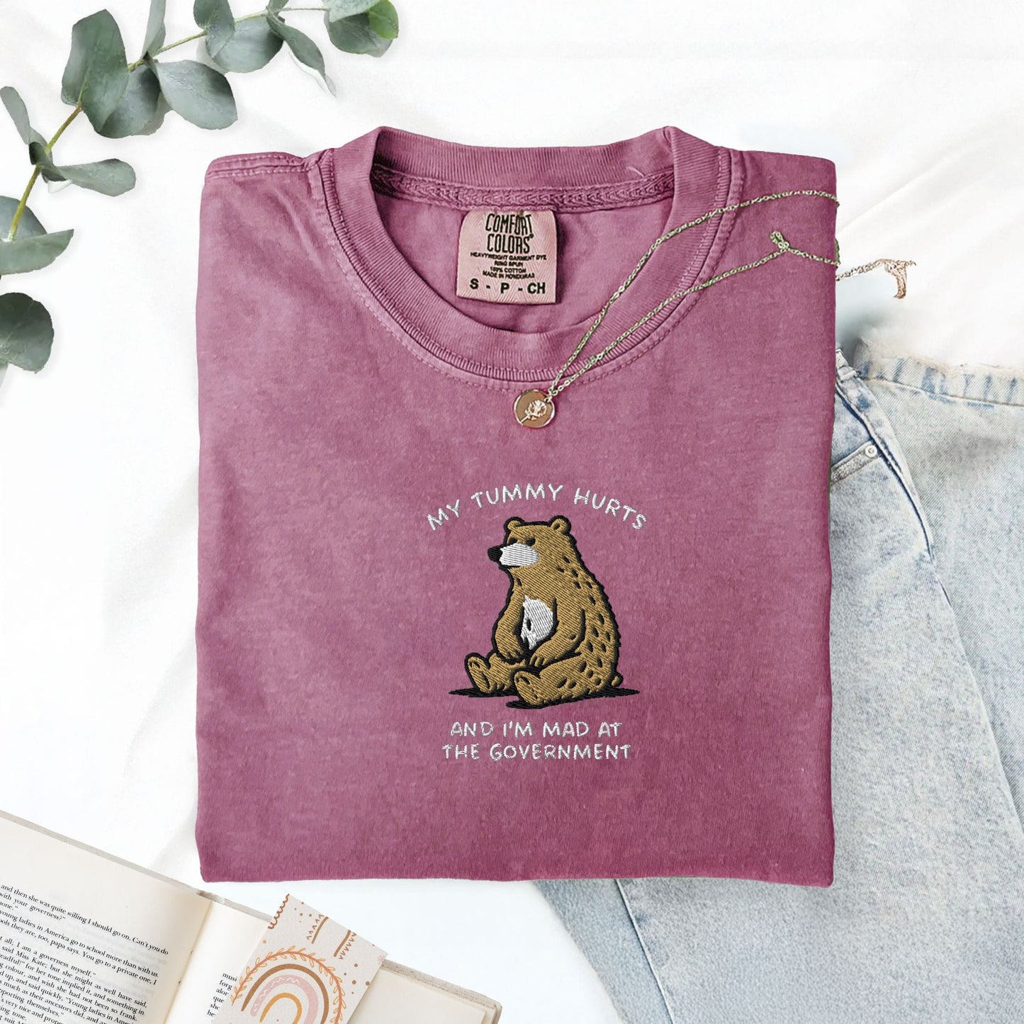 Pine Spice Books Tummy Hurts Embroidered T-Shirt Tummy Hurts Embroidered T-Shirt