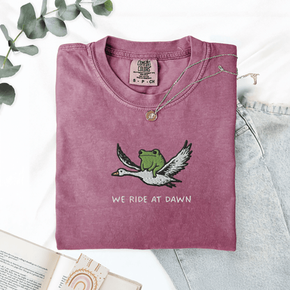Pine Spice Books We Ride At Dawn Frog Goose Embroidered T-Shirt We Ride At Dawn Frog Goose Embroidered T-Shirt