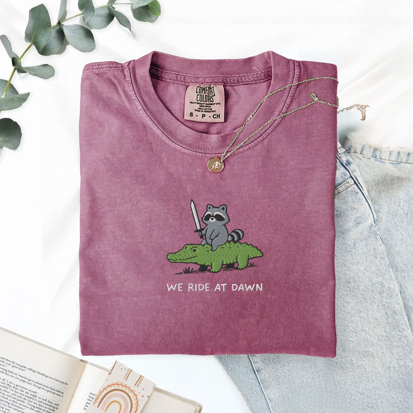 Pine Spice Books We Ride At Dawn Raccoon And Alligator Embroidered T-Shirt We Ride At Dawn Raccoon And Alligator Embroidered T-Shirt