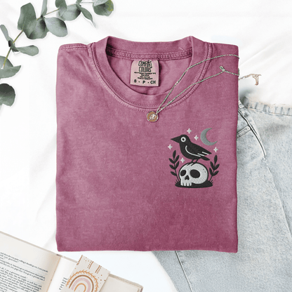 Pine Spice Books Witchy Crow Embroidered T-Shirt Witchy Crow Embroidered T-Shirt