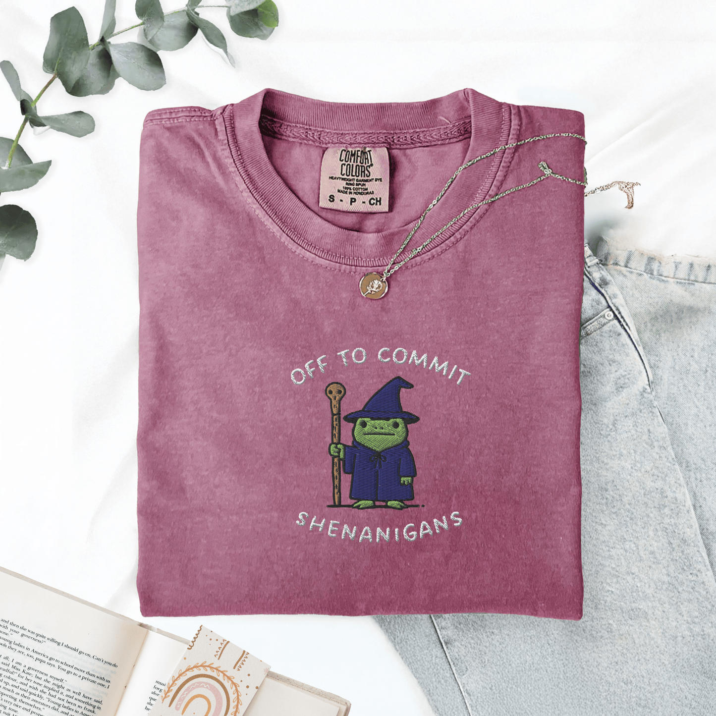 Pine Spice Books Wizard Frog Shirt Embroidered T-Shirt Wizard Frog Shirt Embroidered T-Shirt