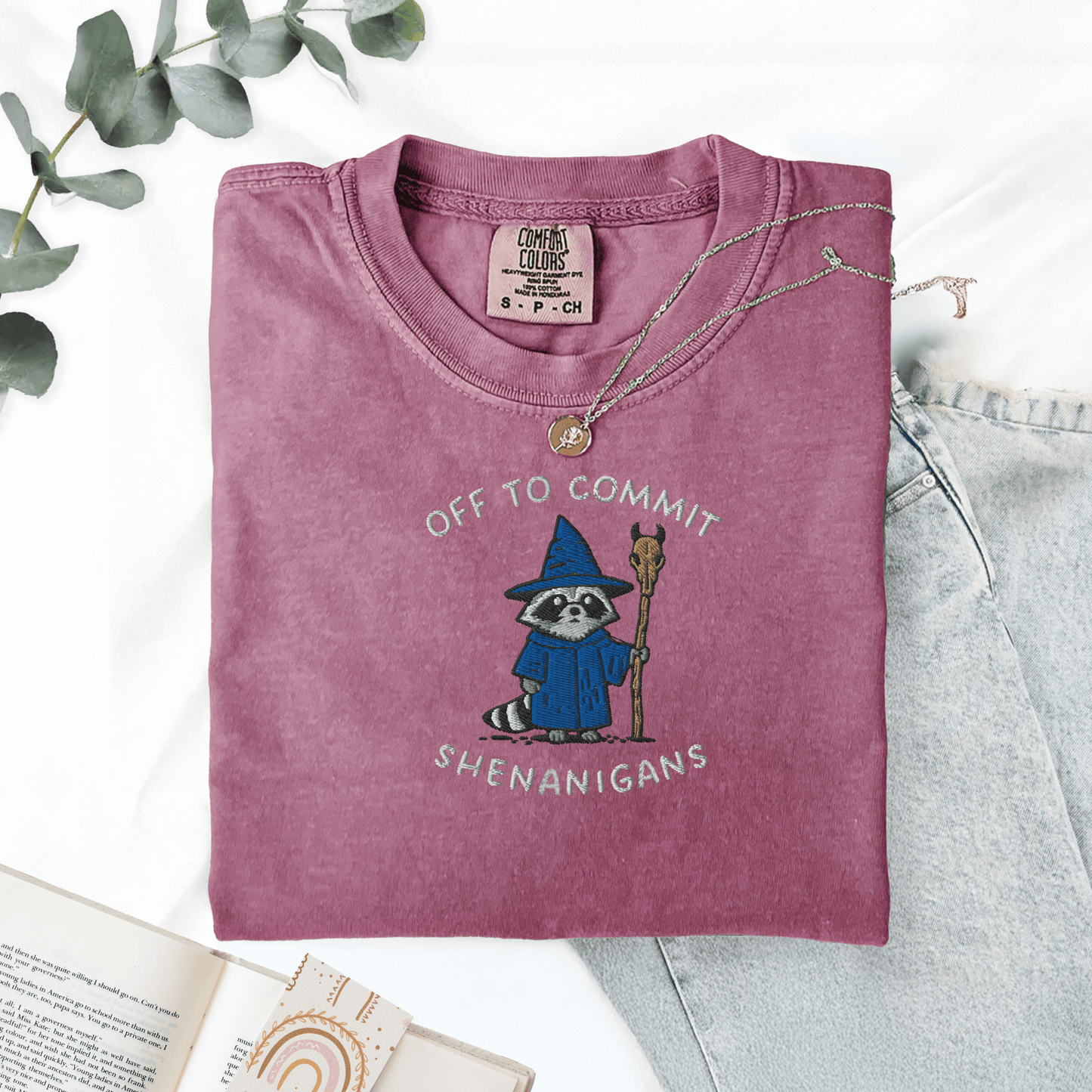 Pine Spice Books Wizard Raccoon Embroidered T-Shirt Wizard Raccoon Embroidered T-Shirt