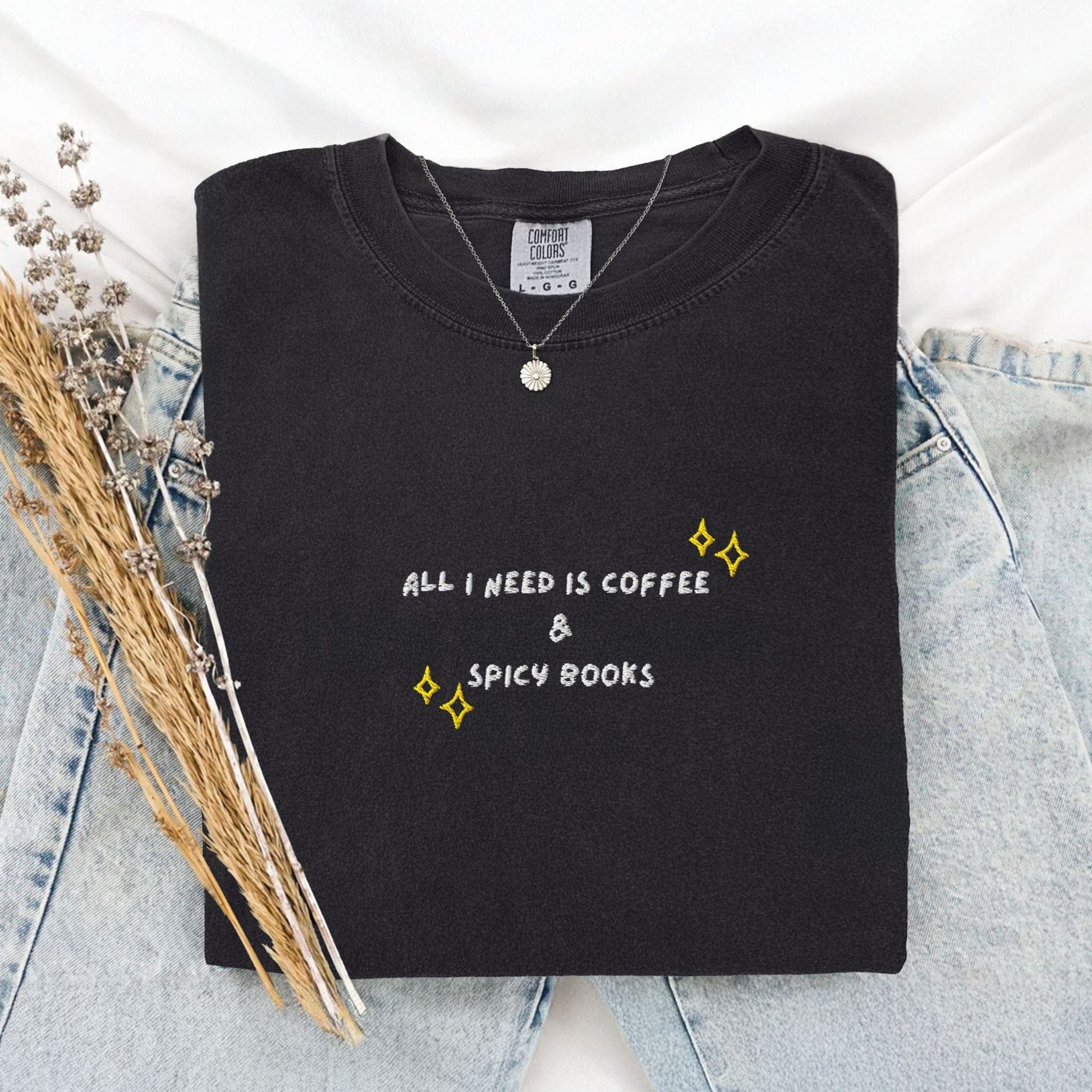 Pine Spice Books Coffee and Spicy Books Embroidered T-Shirt Coffee and Spicy Books Embroidered T-Shirt