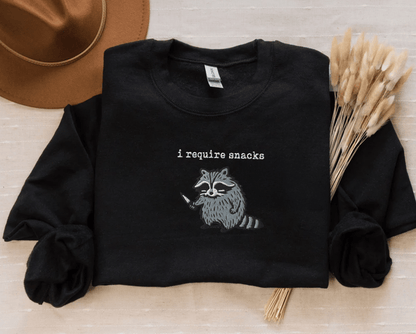 Pine Spice Books I Require Snacks Raccoon Sweatshirt I Require Snacks Raccoon Sweatshirt