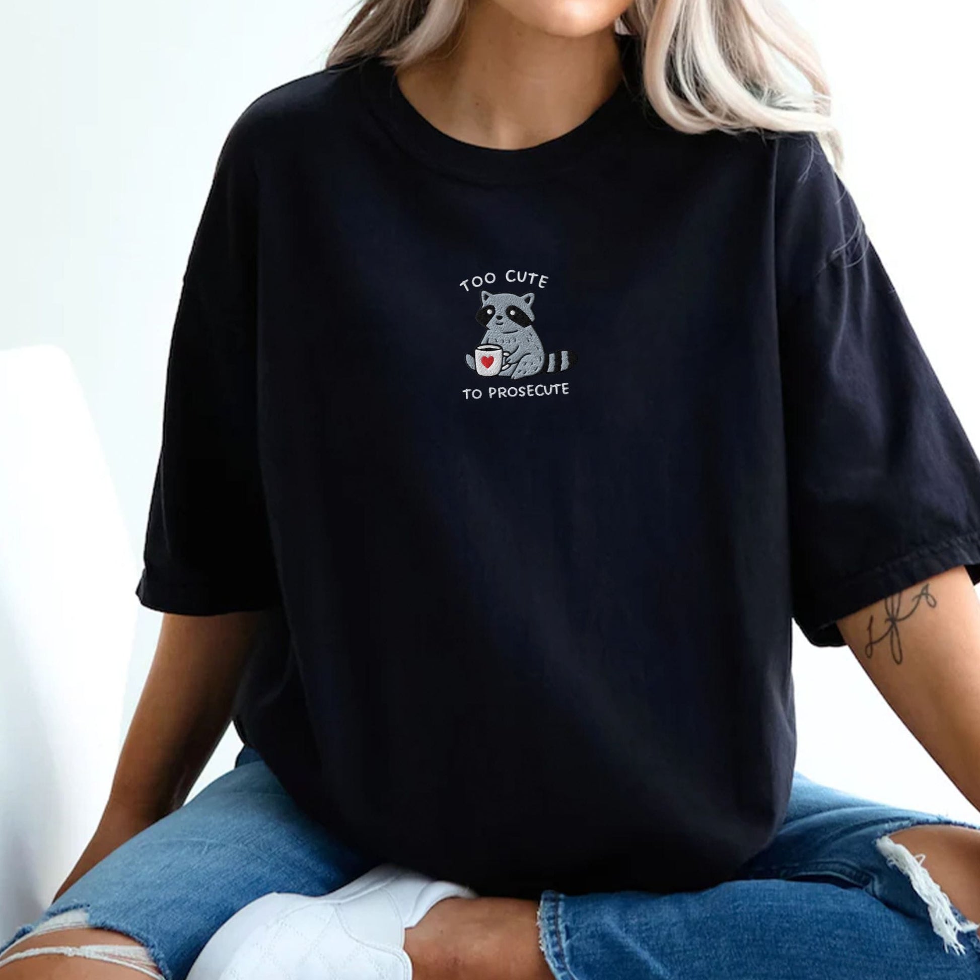 Pine Spice Books Too Cute To Prosecute Raccoon Embroidered T-Shirt Too Cute To Prosecute Raccoon Embroidered T-Shirt