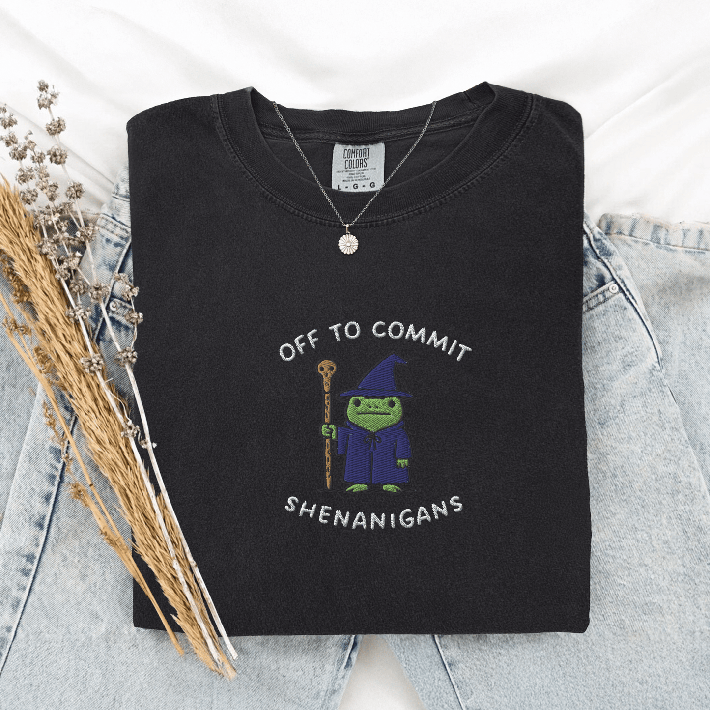 Pine Spice Books Wizard Frog Shirt Embroidered T-Shirt Wizard Frog Shirt Embroidered T-Shirt