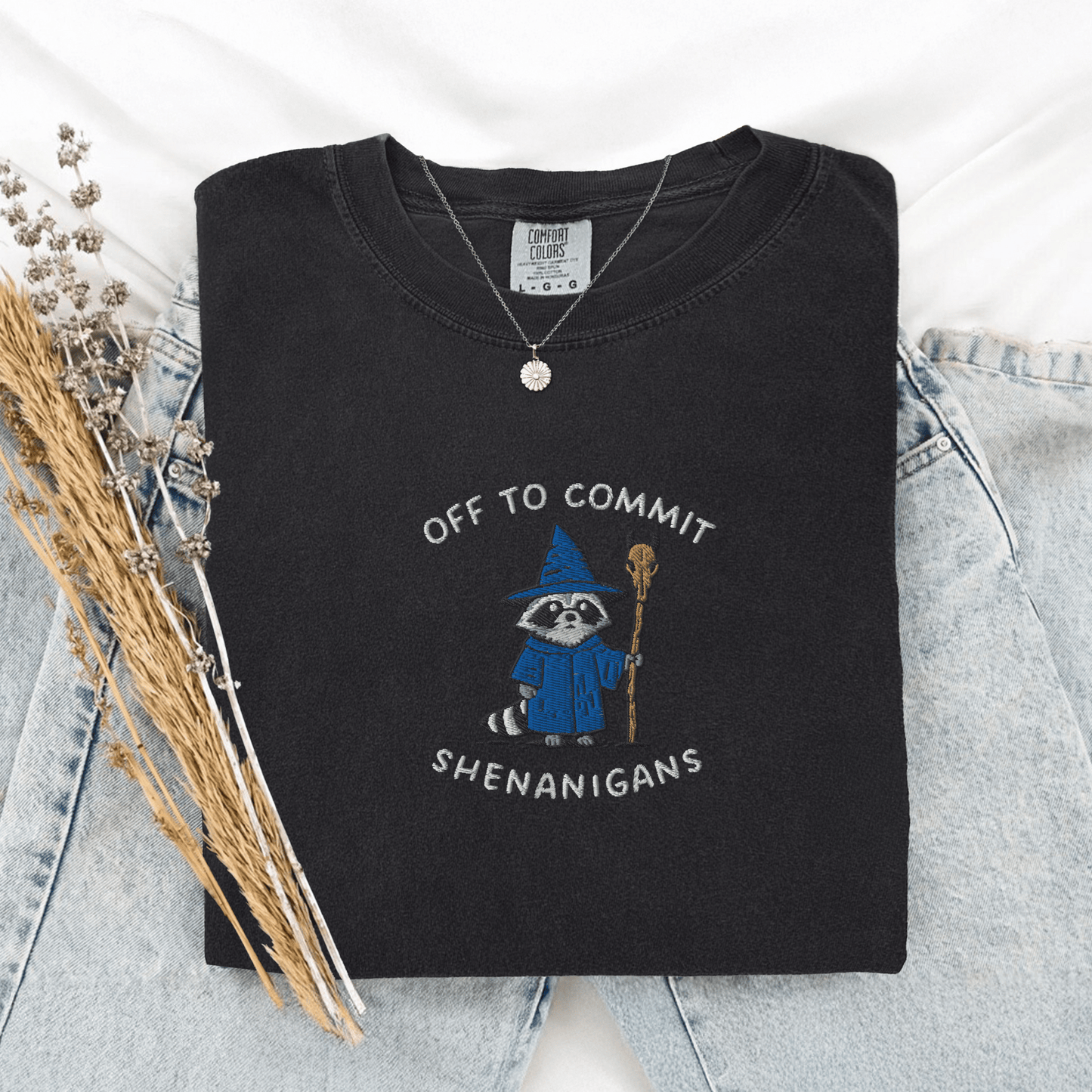Pine Spice Books Wizard Raccoon Embroidered T-Shirt Wizard Raccoon Embroidered T-Shirt