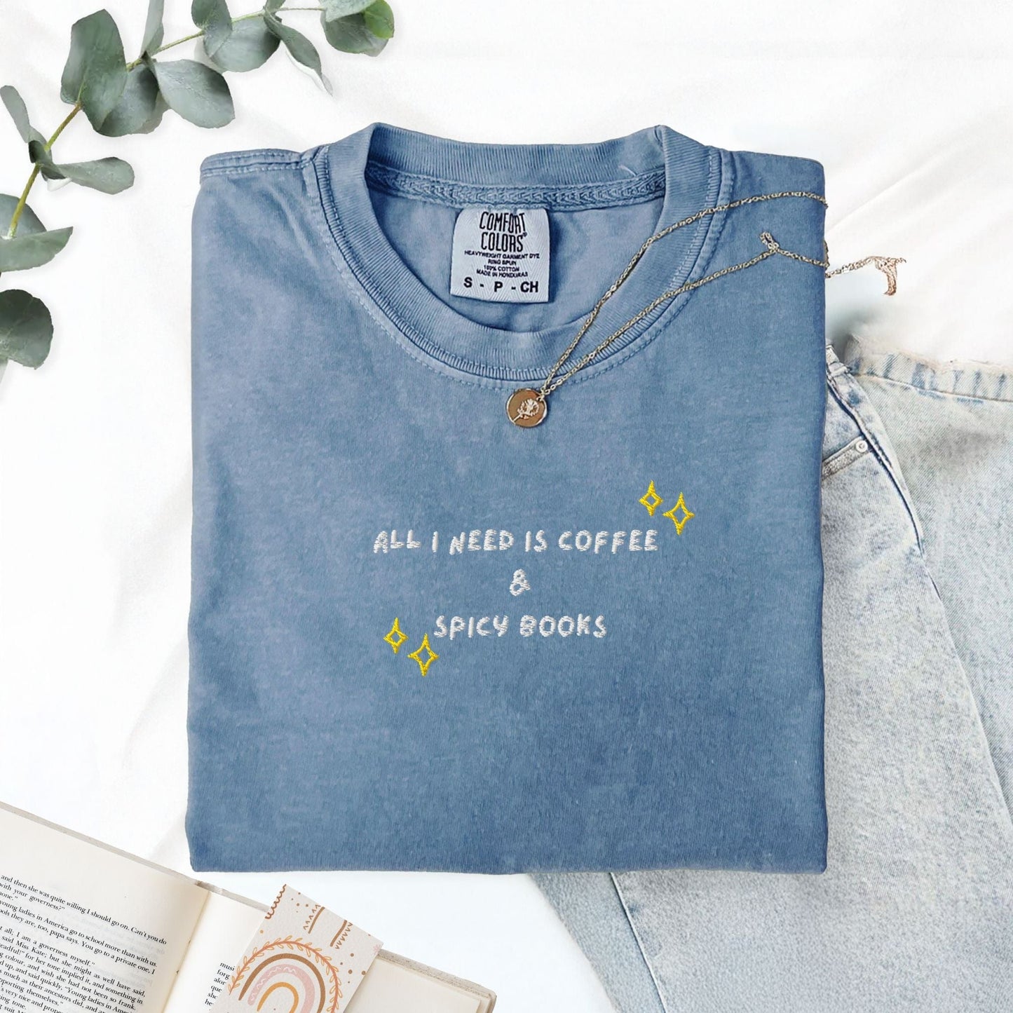 Pine Spice Books Coffee and Spicy Books Embroidered T-Shirt Coffee and Spicy Books Embroidered T-Shirt