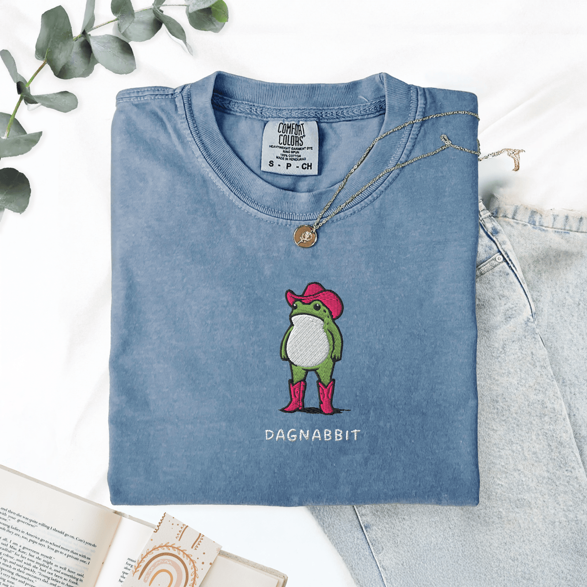 Pine Spice Books Dagnabbit Cowboy Frog Embroidered T-Shirt Dagnabbit Cowboy Frog Embroidered T-Shirt