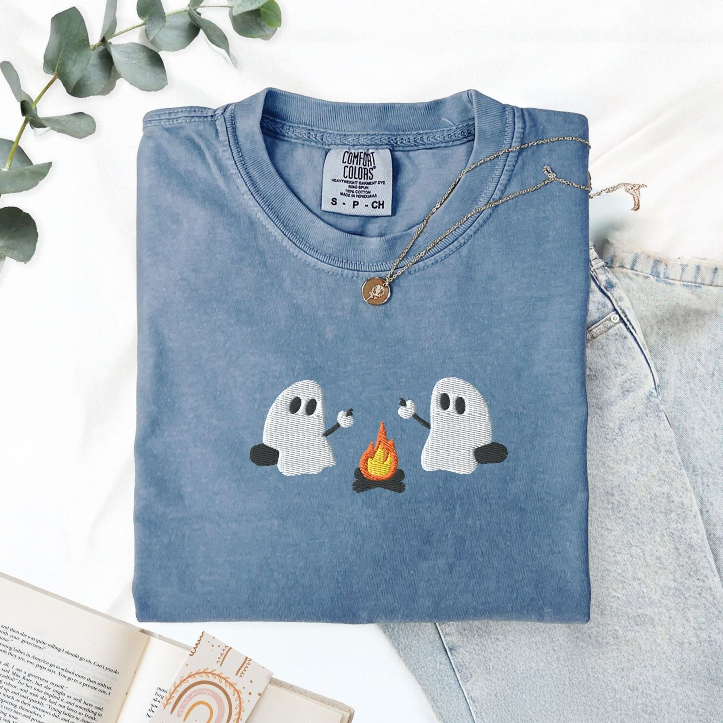 Pine Spice Books Ghosts Camping Embroidered T-Shirt Ghosts Camping Embroidered T-Shirt