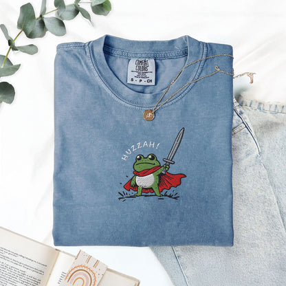 Pine Spice Books Huzzah Frog Embroidered T-Shirt Huzzah Frog Embroidered T-Shirt
