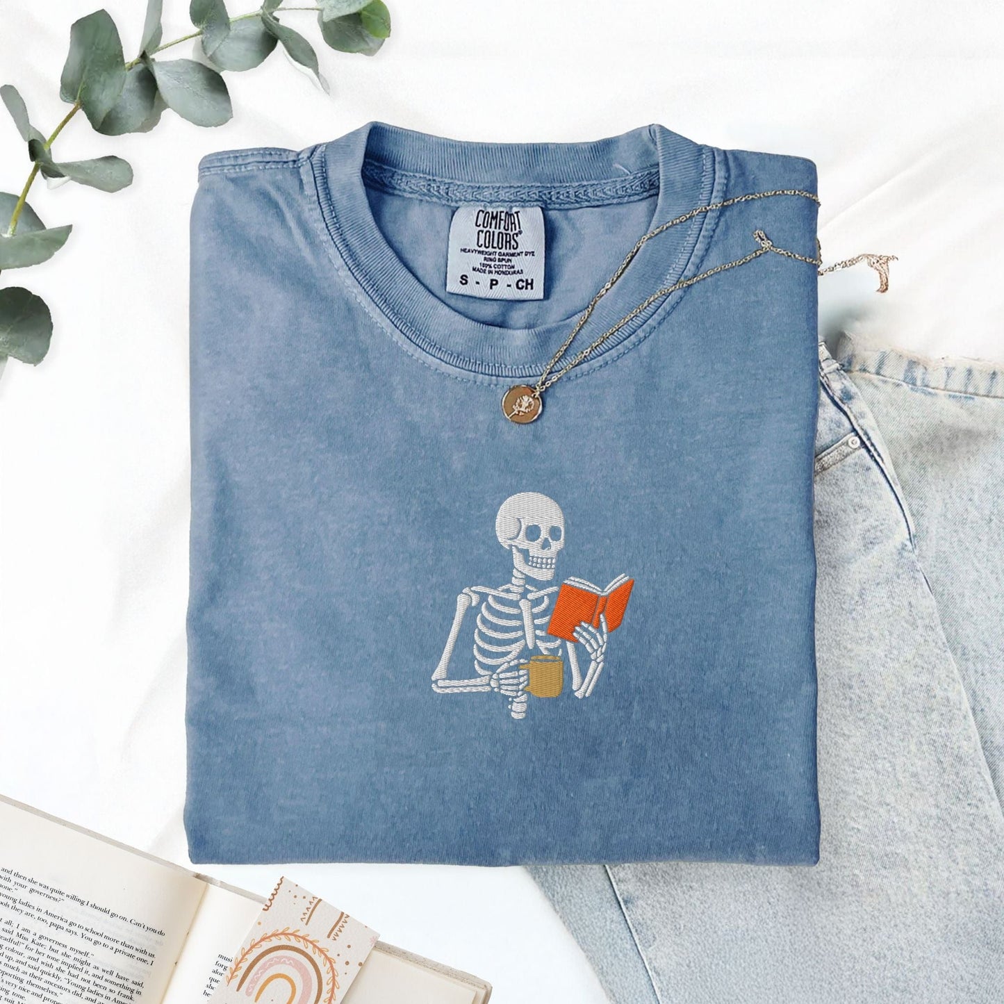 Pine Spice Books Skeleton Reading a Book T-Shirt Skeleton Reading a Book T-Shirt