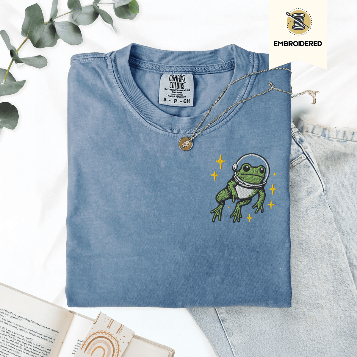 Pine Spice Books Space Frog Embroidered T-Shirt Space Frog Embroidered T-Shirt