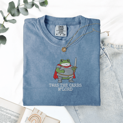 Pine Spice Books Twas The Carbs M'lord Embroidered Frog Shirt Twas The Carbs M'lord Embroidered Frog Shirt