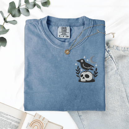 Pine Spice Books Witchy Crow Embroidered T-Shirt Witchy Crow Embroidered T-Shirt