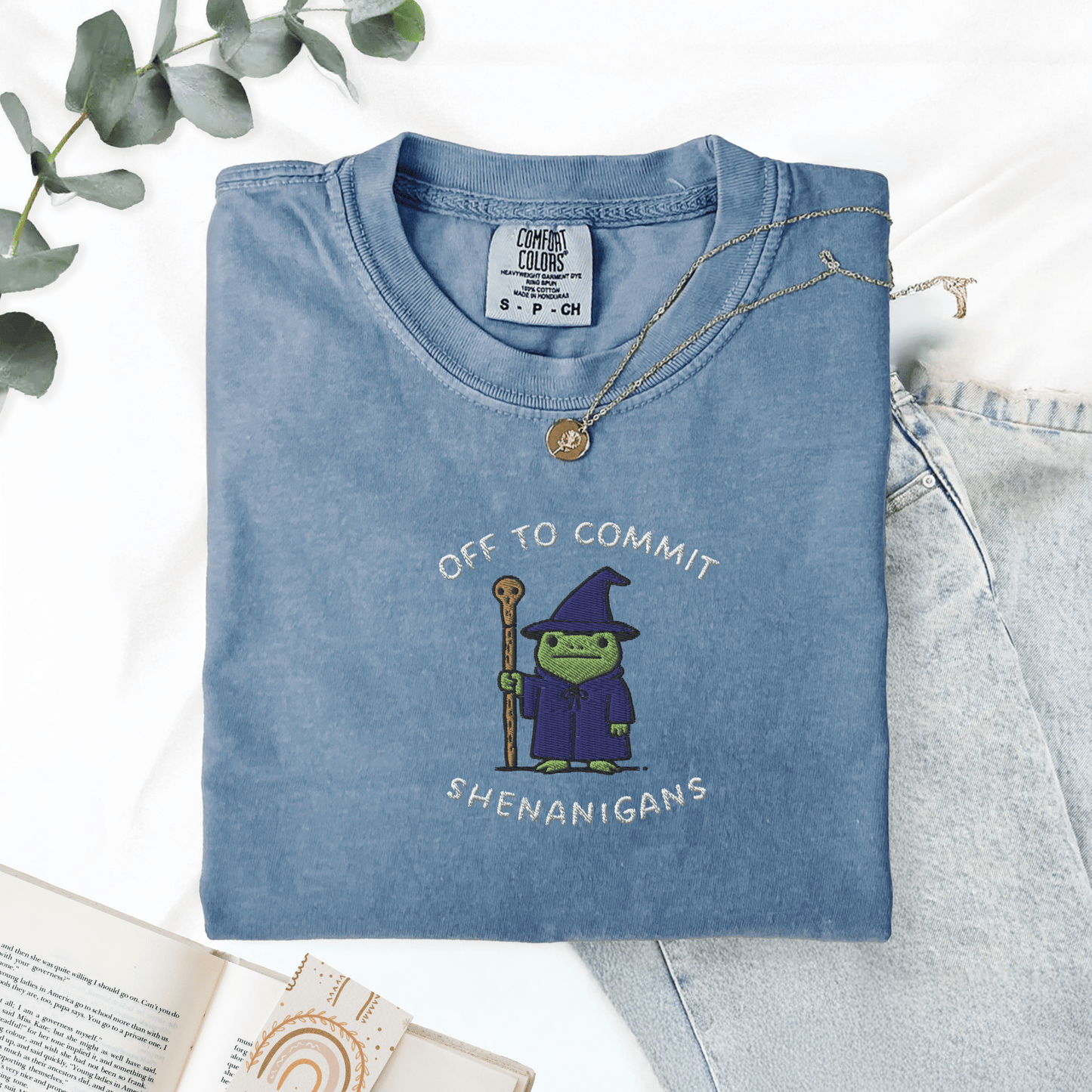Pine Spice Books Wizard Frog Shirt Embroidered T-Shirt Wizard Frog Shirt Embroidered T-Shirt