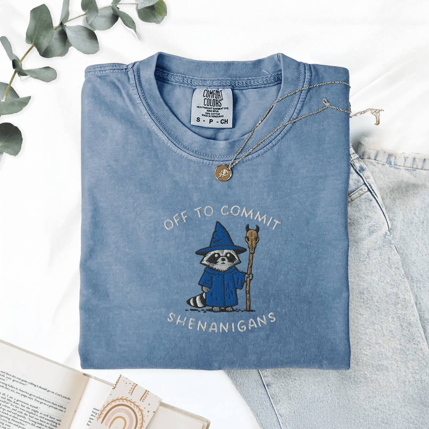 Pine Spice Books Wizard Raccoon Embroidered T-Shirt Wizard Raccoon Embroidered T-Shirt