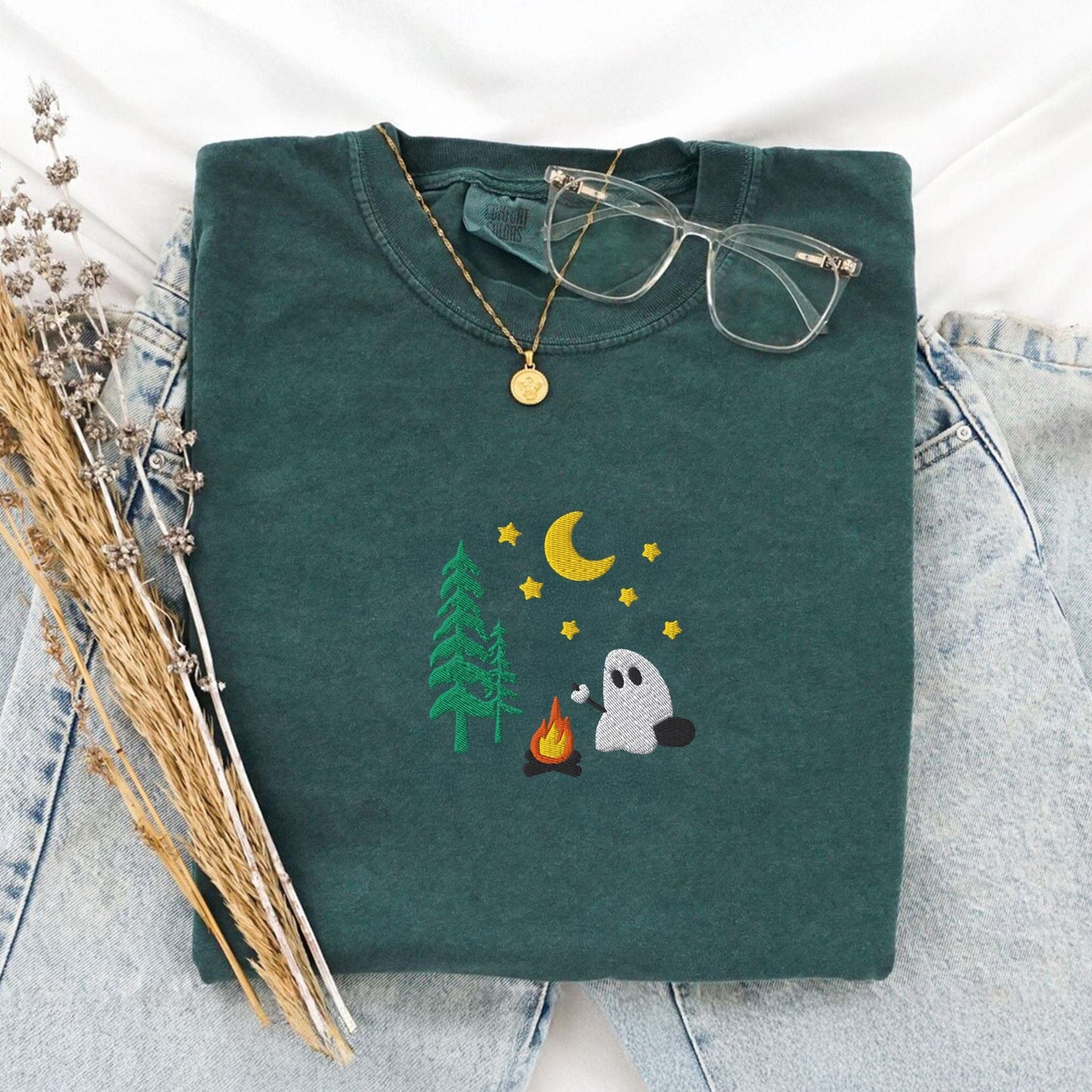 Pine Spice Books Camping Ghost Embroidered T-Shirt Camping Ghost Embroidered T-Shirt