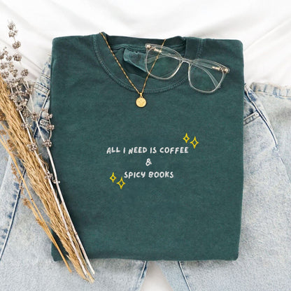 Pine Spice Books Coffee and Spicy Books Embroidered T-Shirt Coffee and Spicy Books Embroidered T-Shirt